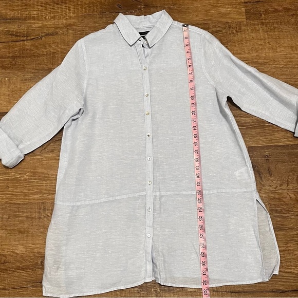 TAHARI 100% Linen Longline Button Down Tunic Shirt Long Sleeve Size L - Picture 6 of 7